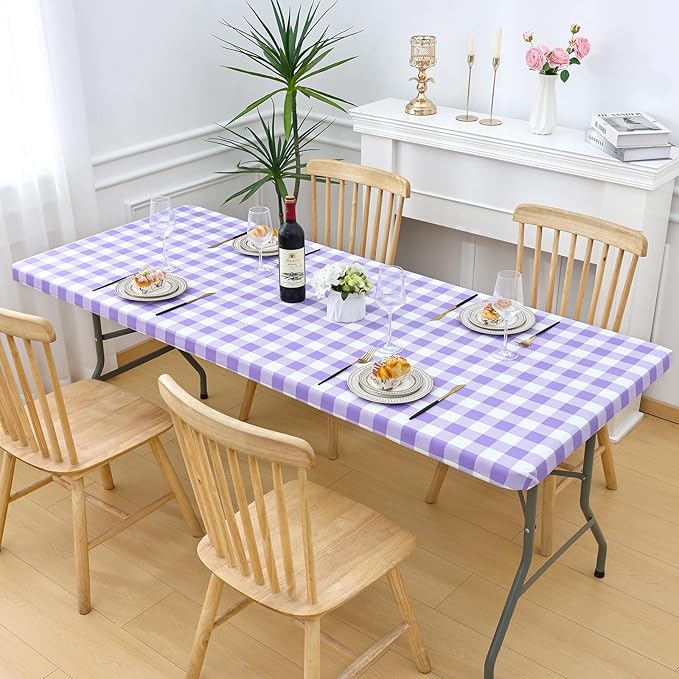 Smiry Rectangle Picnic Table Cloth, Elastic Waterproof Fitted Vinyl Tablecloths - Image 6