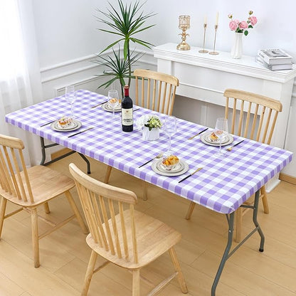 Smiry Rectangle Picnic Table Cloth, Elastic Waterproof Fitted Vinyl Tablecloths - Image 6