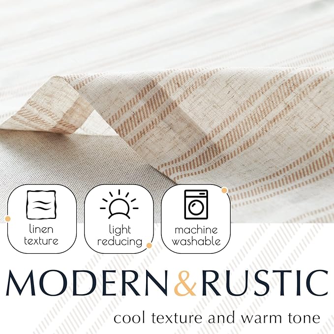 jinchan Striped Linen Valance Curtain Blackout Double Layer Valance - Image 5