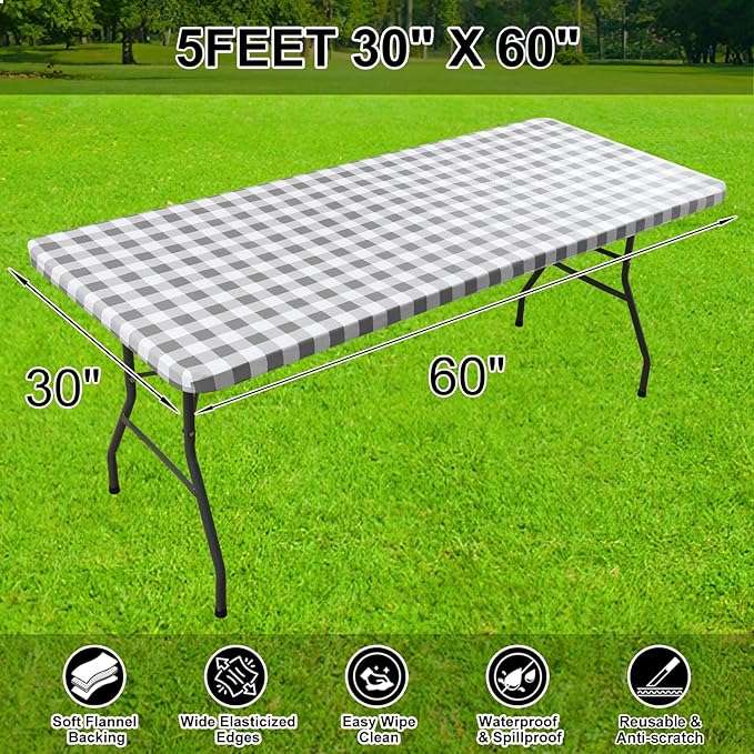 Smiry Rectangle Picnic Table Cloth, Elastic Waterproof Fitted Vinyl Tablecloths - Image 8