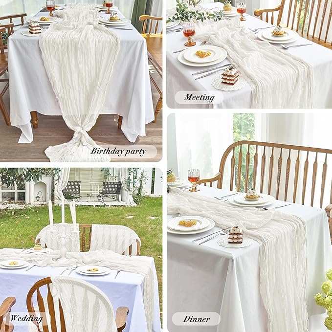 IVAPUPU 1 Pcs Cheesecloth Table Runner - 10ft Ivory White Boho Gauze Cheese - Image 6