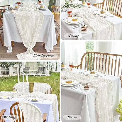 IVAPUPU 2 Pcs Cheesecloth Table Runner - 10ft Ivory White Boho Gauze Cheese - Image 6