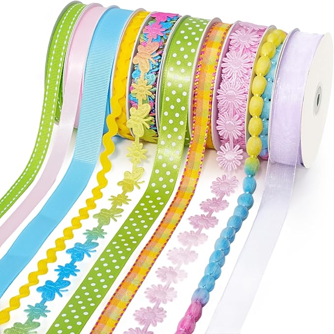 LaRibbons Pastel Ribbons for Crafts 10 Rolls Assorted Ribbon for Gift Wrapping by LaRibbons