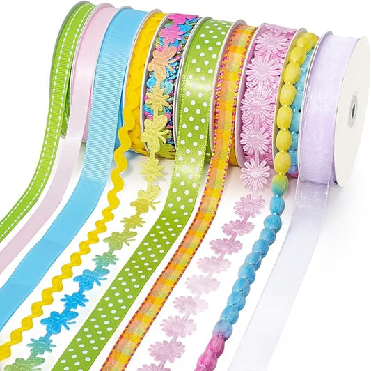 LaRibbons Pastel Ribbons for Crafts 10 Rolls Assorted Ribbon for Gift Wrapping by LaRibbons