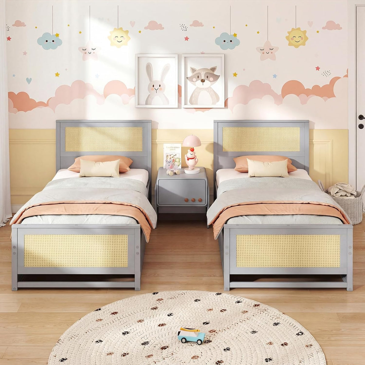komfott twin rattan bed frame with 2 storage, side view