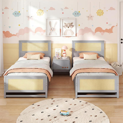 komfott twin rattan bed frame with 2 storage, side view