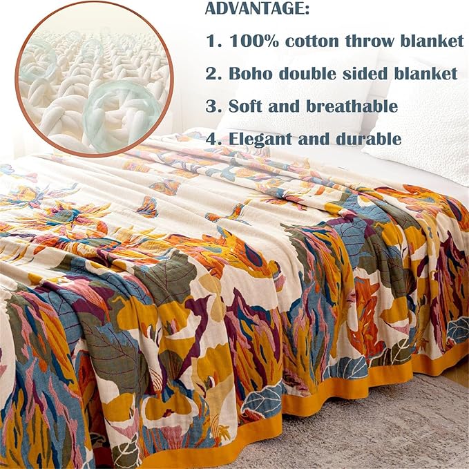 MSGKV Boho Throw Blanket 60''x80'', 100% Cotton Blankets - Image 5