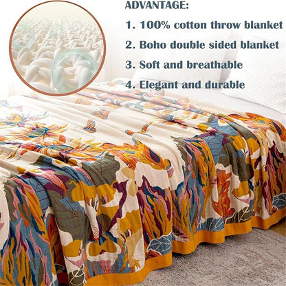 MSGKV Boho Throw Blanket for Couch 100% Cotton Throw Floral Bed Blanket - Image 5
