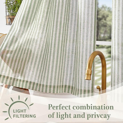 jinchan Striped Linen Kitchen Curtains 20 Inches Length Tier Curtains Farmhouse - Image 8