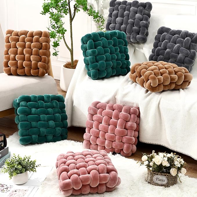 Wenqik 2 Pcs Knot Pillows Square Knotted Plush Throws Soft Accent Pillows - Image 5