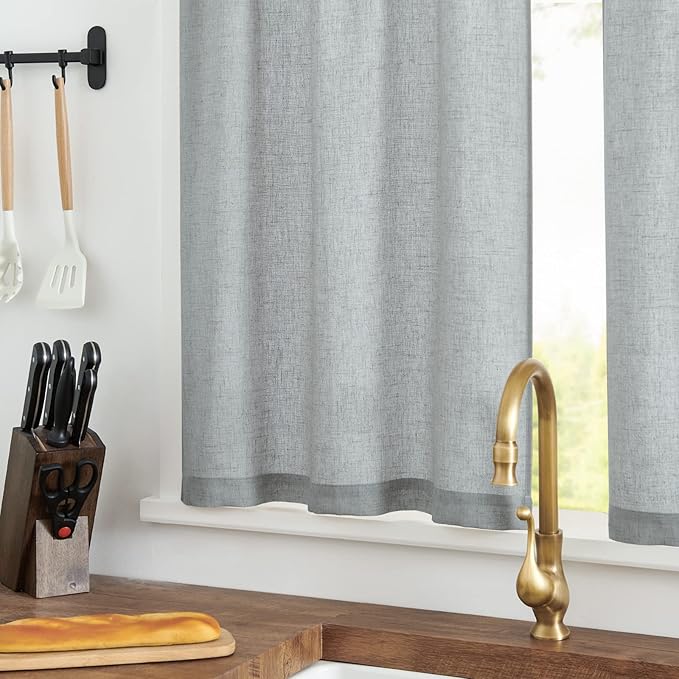 jinchan Grey Kitchen Curtains and Valances Set 3 Pieces Linen Tiers and Valance - Image 3