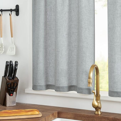 jinchan Grey Kitchen Curtains and Valances Set 3 Pieces Linen Tiers and Valance - Image 3