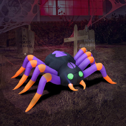 8 FT Long Halloween Inflatable Black Purple Spider LED Lights Decor
