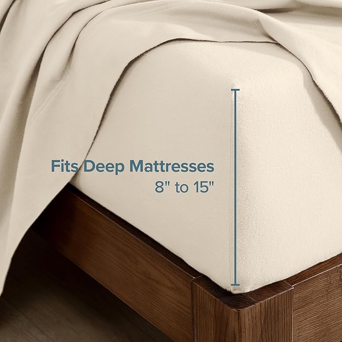 Bare Home Flannel Fitted Bottom Sheet 100% Cotton, Velvety Soft Heavyweight - Image 3