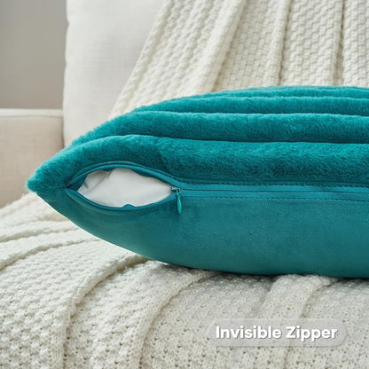 FUTEI Teal Green Throw Pillow Covers Set of 2, 12x20 Inch Striped Texture - Image 3