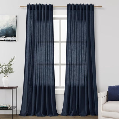 Navy Blue Linen Curtains 90 inch Length by Nanspring