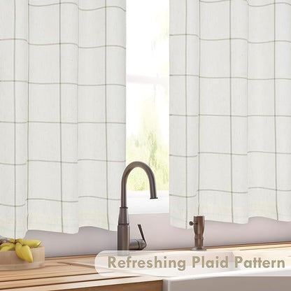 DriftAway Kitchen Curtains Striped Tier Linen Short Curtains Windowpane Plaid - Image 5