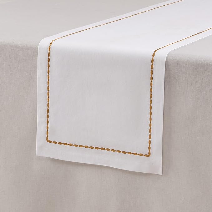 Home Ekaa Cotton Linen Table Runner 90 Inches Long – Motif Embroidery White - Image 4