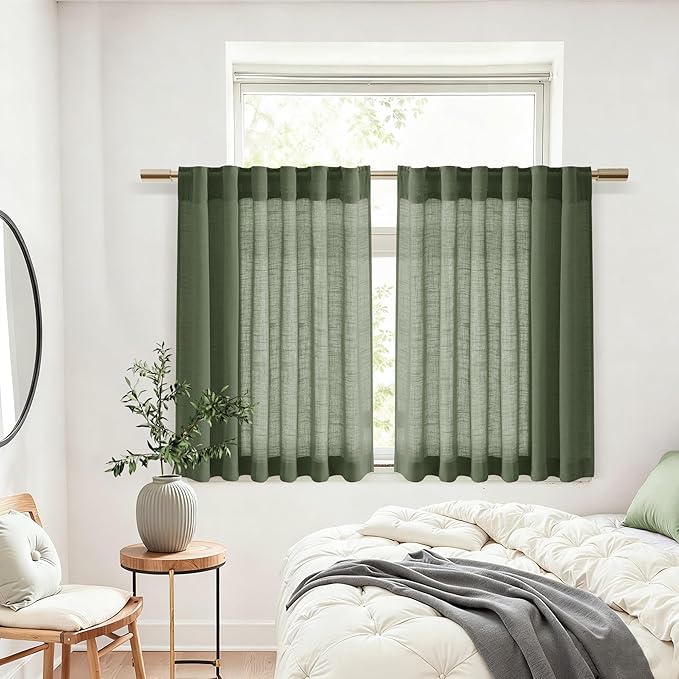 Olive Green Linen Curtains 24 Inch Length - Image 6