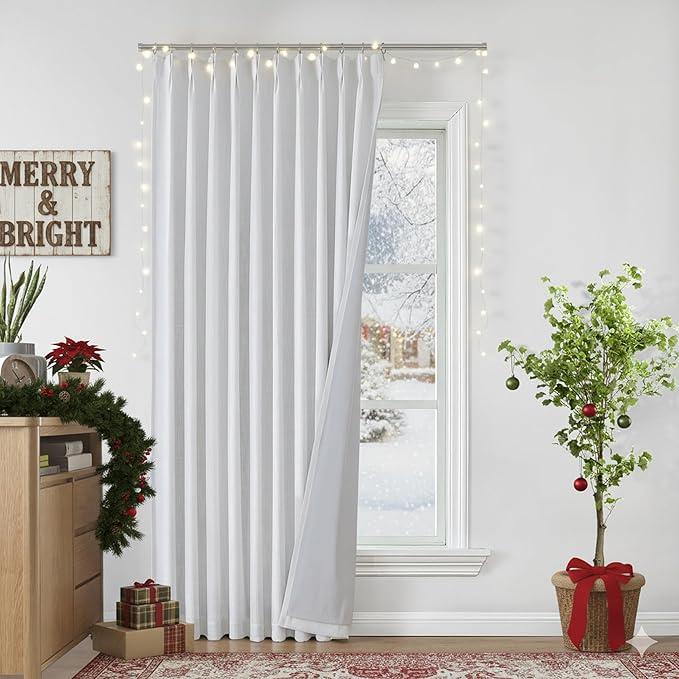 Vision Home White Pinch Pleated Full Blackout Curtains 60 inch Wide Thermal by VisionHome