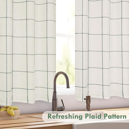 DriftAway Kitchen Curtains Striped Tier Linen Short Curtains Windowpane Plaid - Image 5