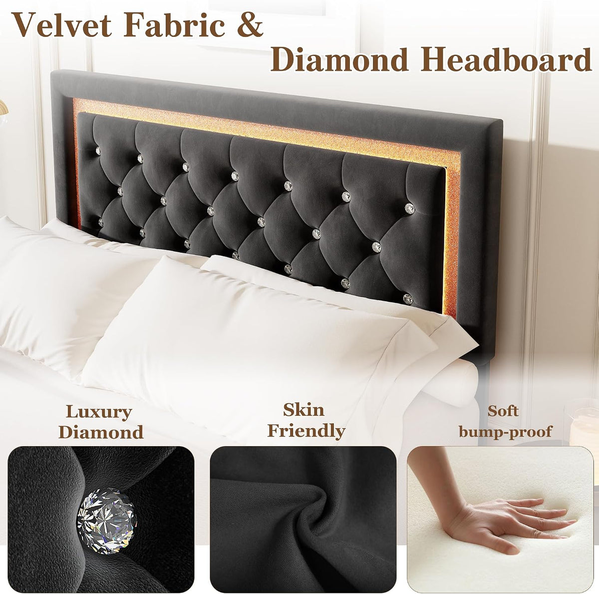 garvee floating bed frame queen size with smart showing dimensions