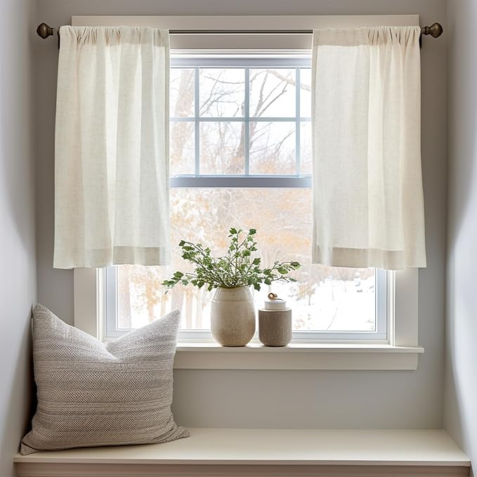 jinchan Linen Textured Tier Curtains 24 Inch - Image 2