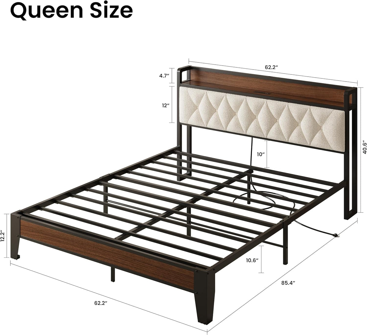 anctor queen bed frame with headboard & charging shown in use