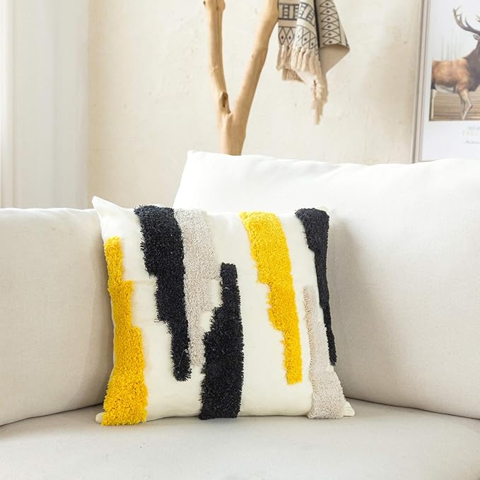 Woven Tufted Boho Throw Pillow Cover, Modern Decorative Geometric Irregular - Image 4