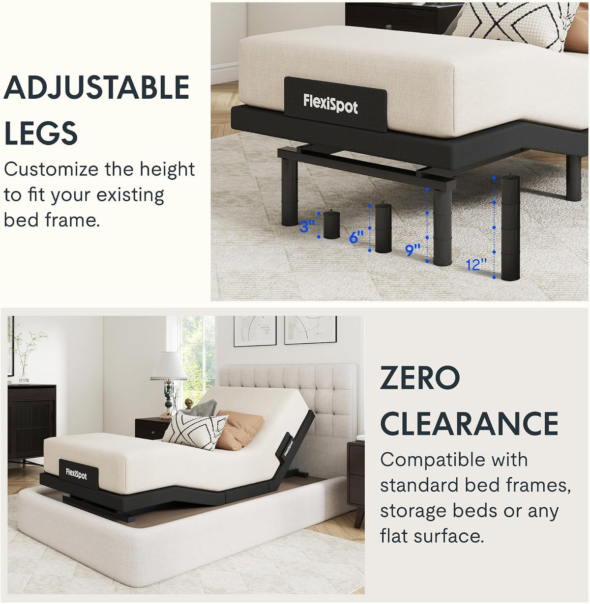 flexispot twin xl adjustable bed base with massage showing dimensions