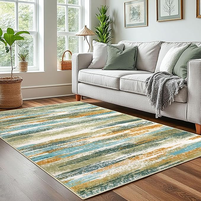 Modern Abstract 4x6 Living Room Washable Rug Non-Slip Soft Bedroom Area Rug by lansny