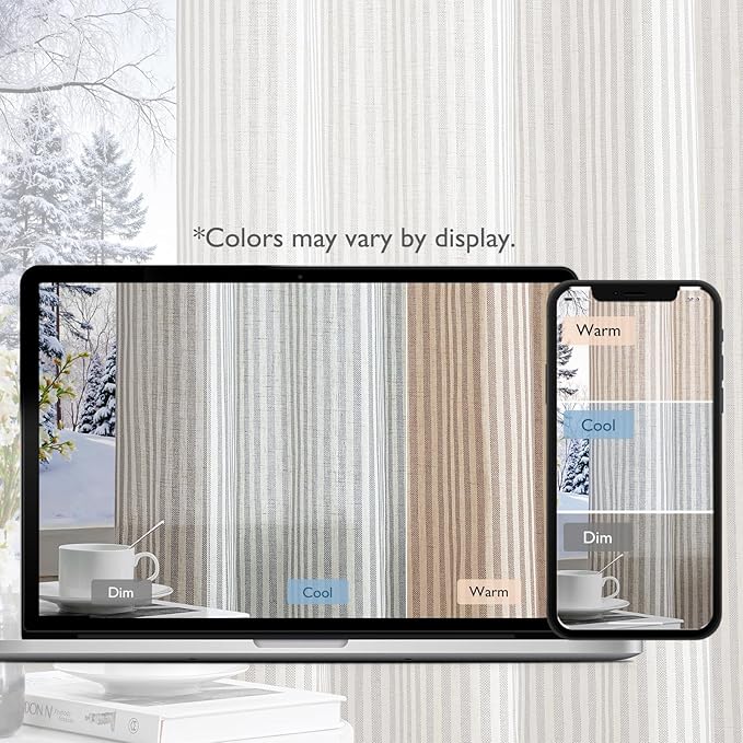 Vangao Linen Striped Grey Curtains Boho Tickingstripe Light Filtering Window - Image 8