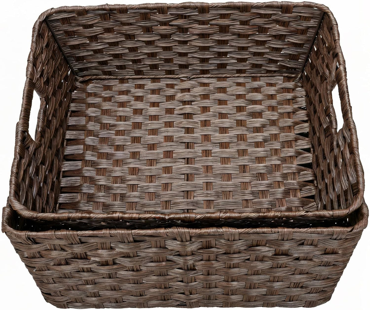 onlytak large 2-pack plastic wicker storage baskets, 17"x13"x5.5", front angle view