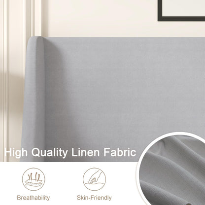 vecelo queen bed frame with upholstered wingback headboard showing dimensions