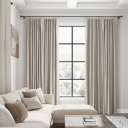 Apricot 100% Blackout Pinch Pleated Linen Curtains 108 Inches Long - Image 6