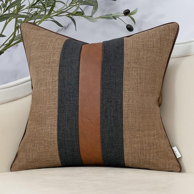Yangest Patchwork Pillow Cover 18x18 Inch Luxury Cotton and Linen Cushion Cover by Yangest
