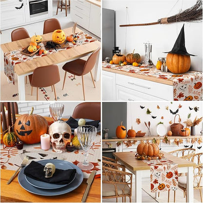 Happy Halloween Table Runner Fall Autumn Golden Maple Leaves Pumpkin - Image 5