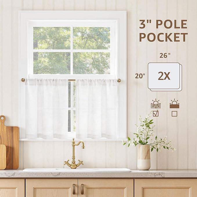 jinchan Kitchen Curtains Linen Tier Curtains 20 Inch Farmhouse Cafe Style - Image 3
