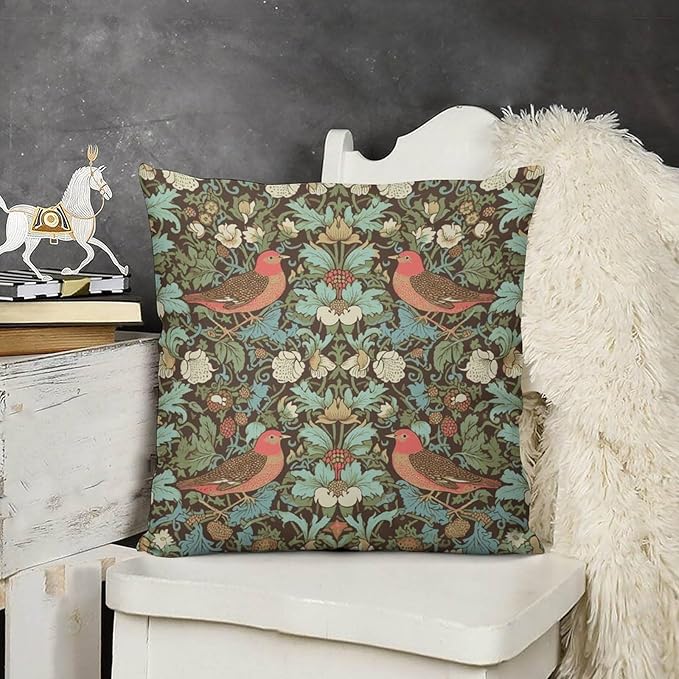 William Morris Floral Original Throw Pillow Covers Boho Chic Retro Floral Bird - Image 3