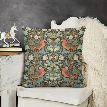 William Morris Floral Original Throw Pillow Covers Boho Chic Retro Floral Bird - Image 3