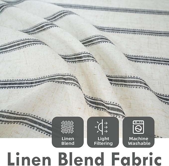 DriftAway Farmhouse Vertical Striped Linen Blend Textured Light Filtering Semi - Image 2