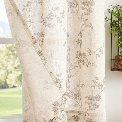 jinchan Floral Kitchen Curtains 45 Inch Linen Tier Curtains Farmhouse Cafe Half - Image 3