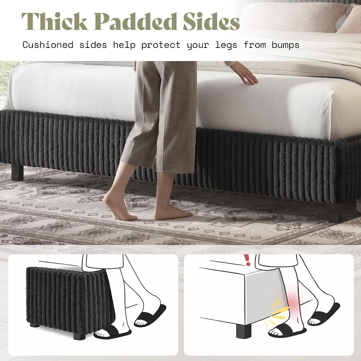 amerlife upholstered bed frame, metal bed with headboard, package contents