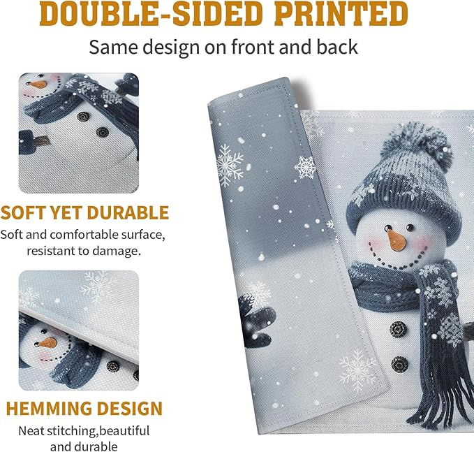 Snowman Placemats Set of 4, 12x18 Inch Winter Cute Blue Snowman Snowflake Table - Image 5