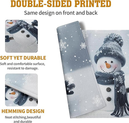 Snowman Placemats Set of 4, 12x18 Inch Winter Cute Blue Snowman Snowflake Table - Image 5