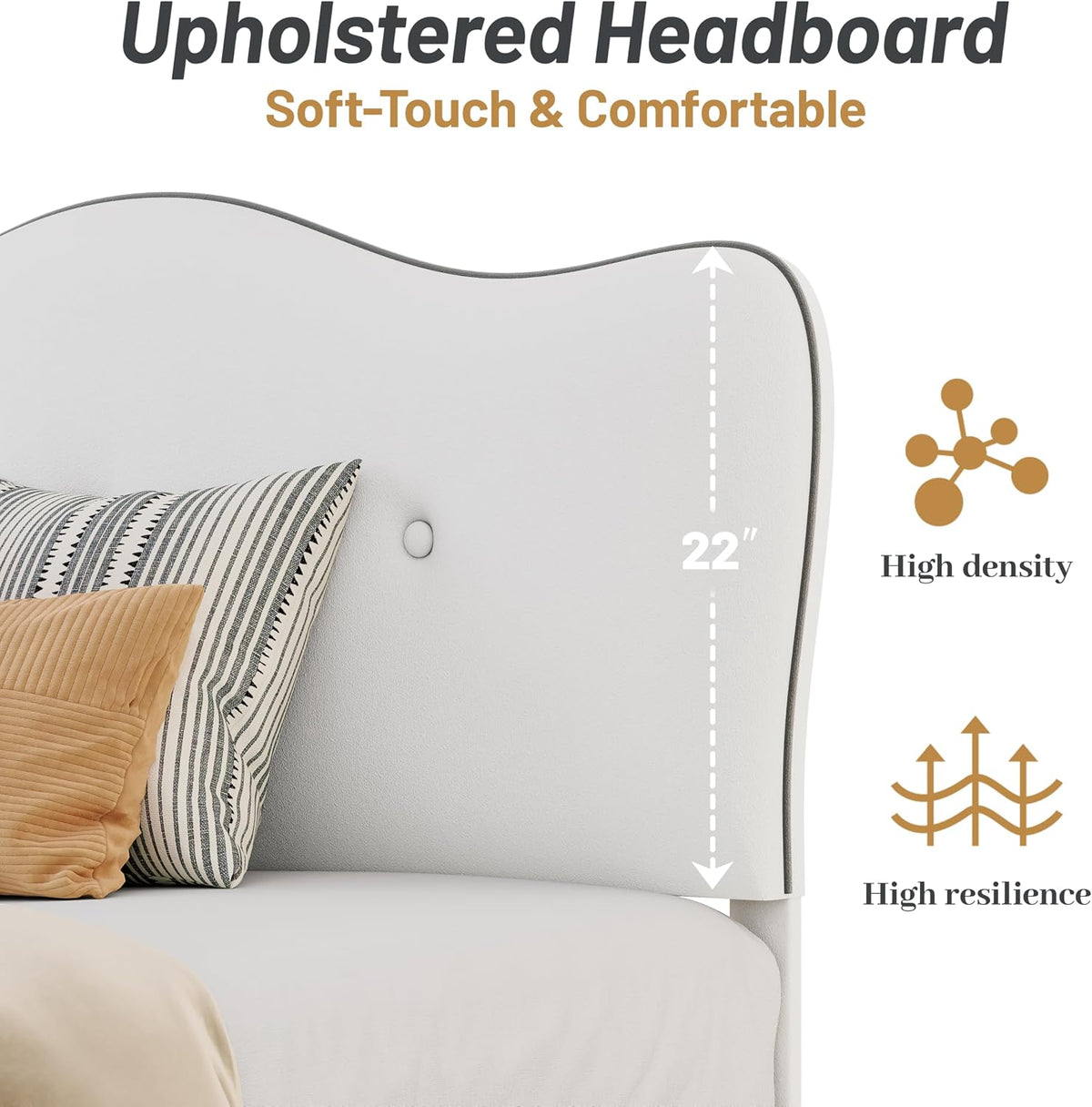 cypbed twin bed frames and adjustable height headboard,white, close-up detail