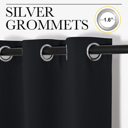NICETOWN Halloween Pitch Black Solid Thermal Insulated Grommet Blackout Curtains/Drapes for Bedroom Window (2 Panels, 42 inches Wide by 63 inches Long, Black)