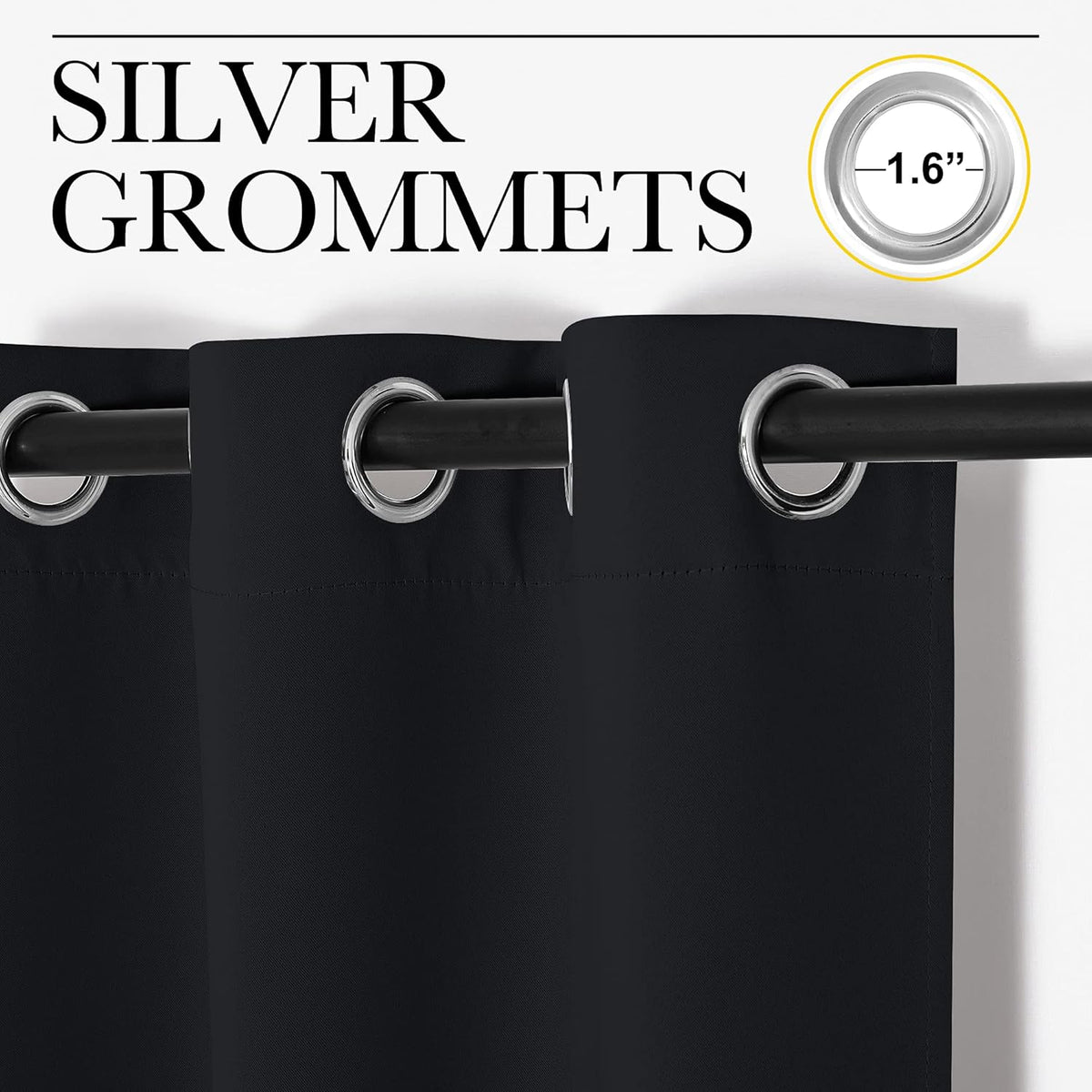 nicetown black blackout curtains for bathroom 55" wide shown in use