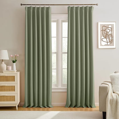 KEQIAOSUOCAI Light Sage Blackout Curtains Pinch Pleat Green Drapes 96 Inches by KEQIAOSUOCAI