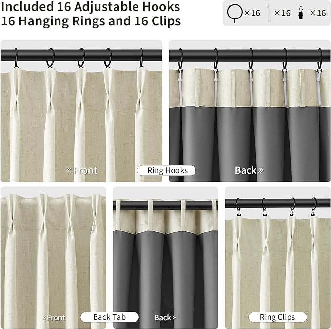 Pinch Pleated 100% Blackout Linen Curtains 90 Inches Long 2 Panels Pinch Pleat - Image 3